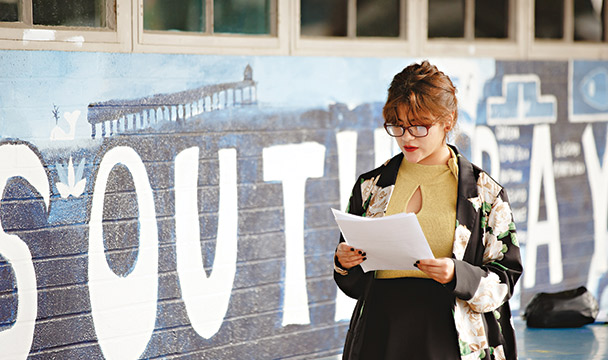 girl at wall